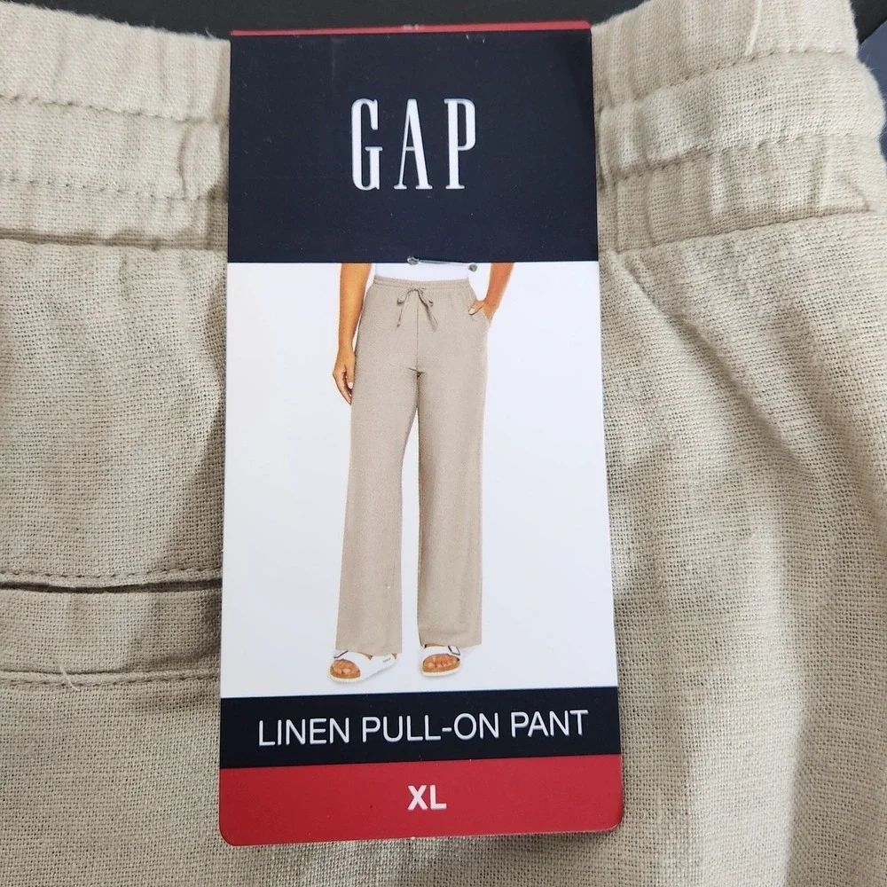 Gap Womens XL Flax‎ Linen Blend Mid Rise Pull-On Wide-Leg Pants NWT Beachy